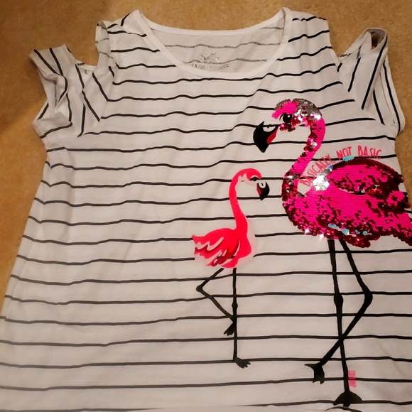 Justice Cold Shoulder Flamingo Sequins 